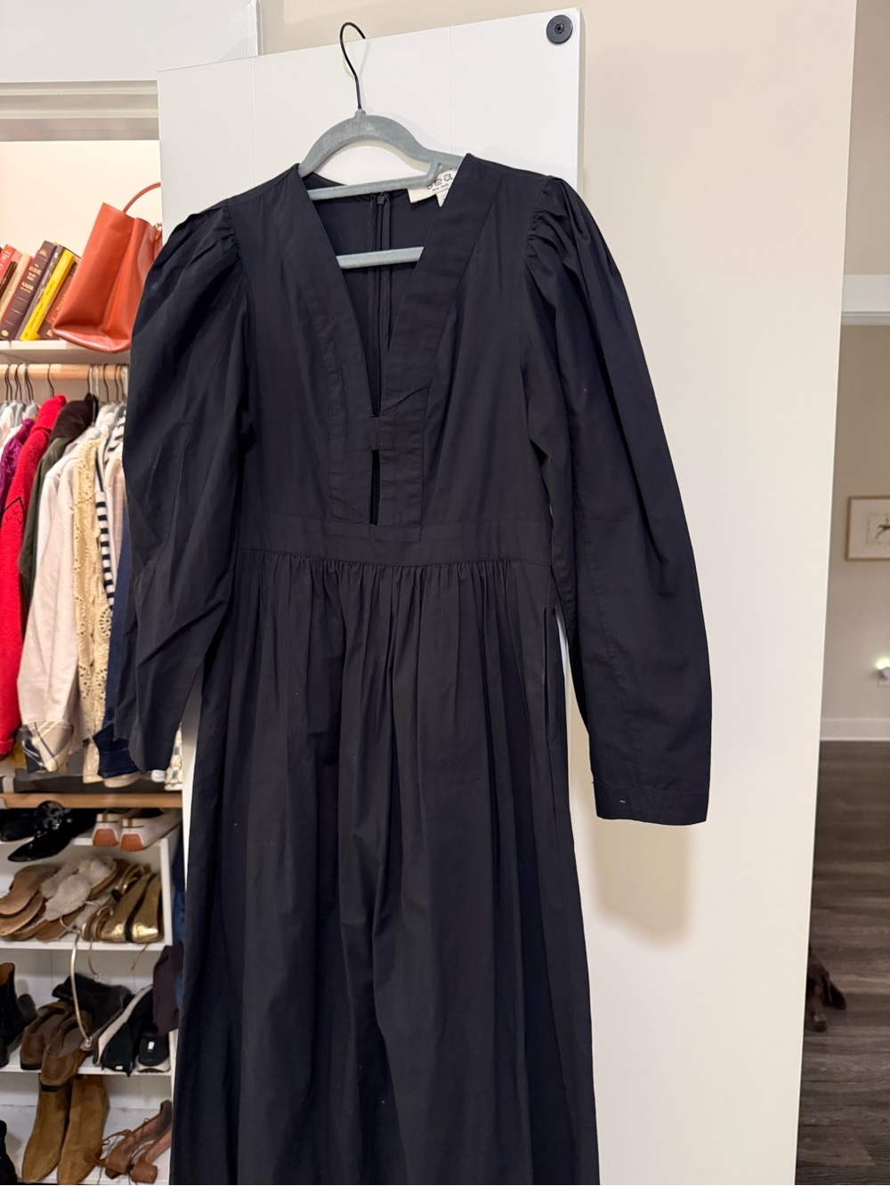 Sea New York Black Puff Sleeve Midi Dress